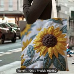 1pc Sunflower Embroidered Quilted Shoulder Bag - Large Capacity, Stylish Handbag for Women & Men - Versatile Shopping Tote with Adjustable Strap - Reu