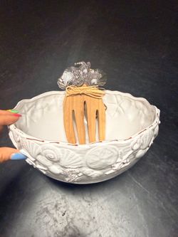 Mud Pie Coastal Serving Bowl with Salad Servers NEW