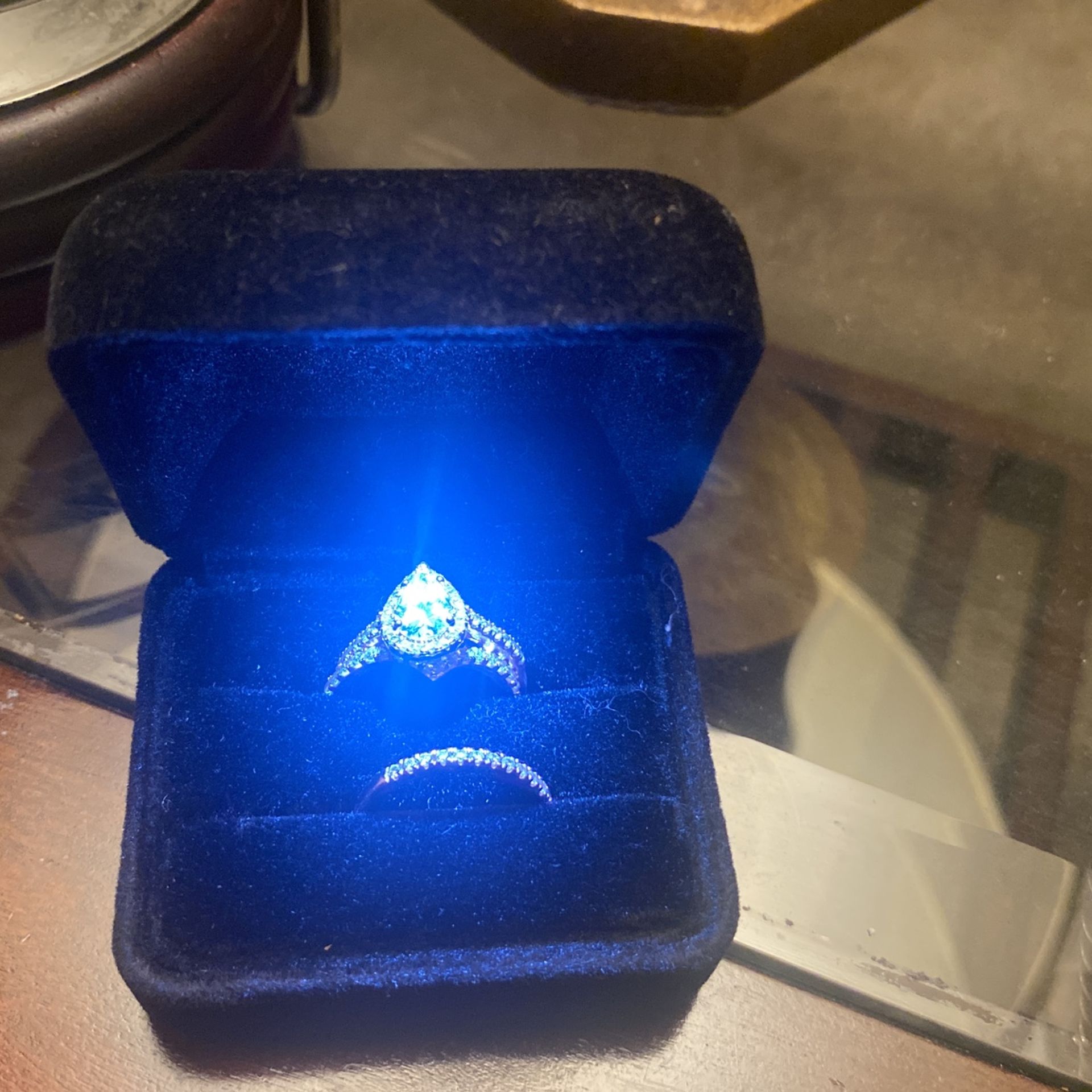 Three Piece Rose Silver Wedding Ring Size 7