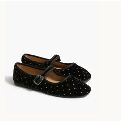 NWT J.Crew Girls' Glitter Dot Velvet Mary Jane Flats Size K4