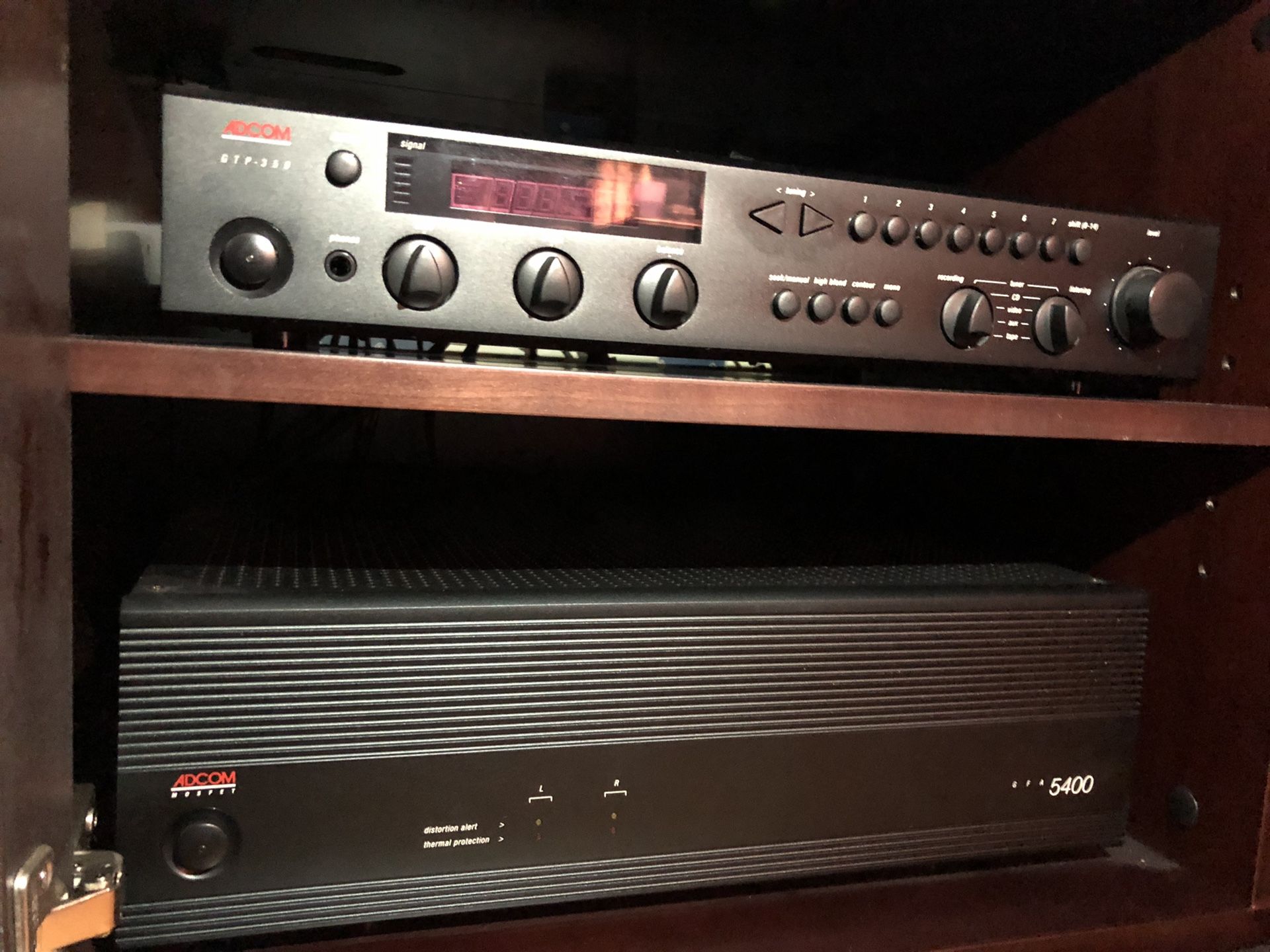Adcom GFA 5400 amp and GTP 350 tuner pre-amp stereo components