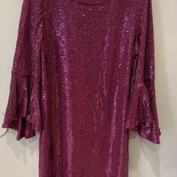 Vince Camuto Plum sequined dress 3/4 Sleeves size Large