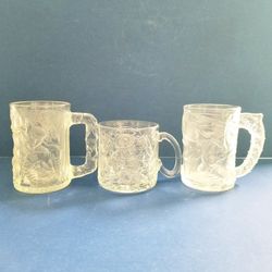 McDonald's BATMAN FOREVER Set of 3 Glass Embossed Mugs 1995