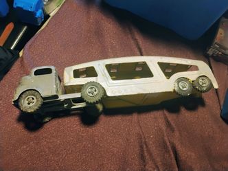 Structo Auto Transport Semi-Truck 1950's Press Steel 22 1/2 " Long Original Toy
