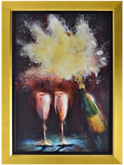 Lun Tse – “Celebrate” Champagne Artwork in Gold Frame