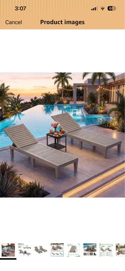 Brand New!Outdoor Chaise Lounge Chairs Set, Grey, 2pcs 5-Positions Adjustable, HDPE Resin, All-Weather, Ideal for Patio, Garden, Poolside, Beach. Sunb