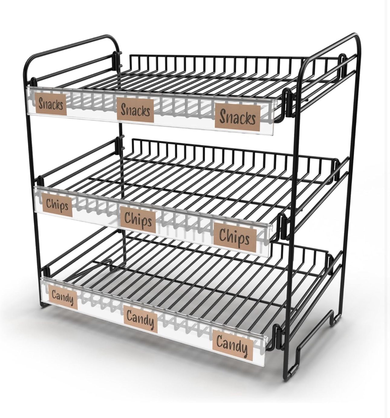 DS THE DISPLAY STORE Black 3 Tier Candy Display Rack – Chip Display for Snack Vendors, Food Trucks,