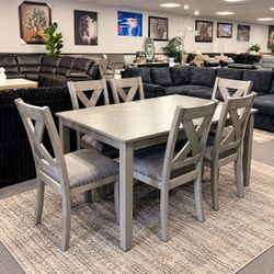 Gray Dining Table Set with 6 Chairs