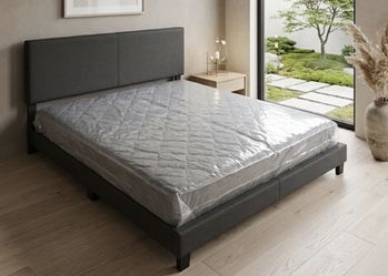 New King Bed Frame + Plastic Sealed King Mattress + Box Spring