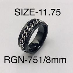 Stainless Steel Silver Color Chain Spinner Ring Band: Size-11.75/RGN-751