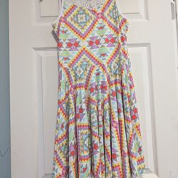 wonder nation White Multicolor Geometric Lace Yoke Skater Dress Girls Size 14-16