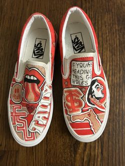 Custom Hand-Painted FSU Vans Slip-On Sneakers