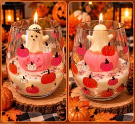 Halloween Ghost Pumpkin Candle in Glass