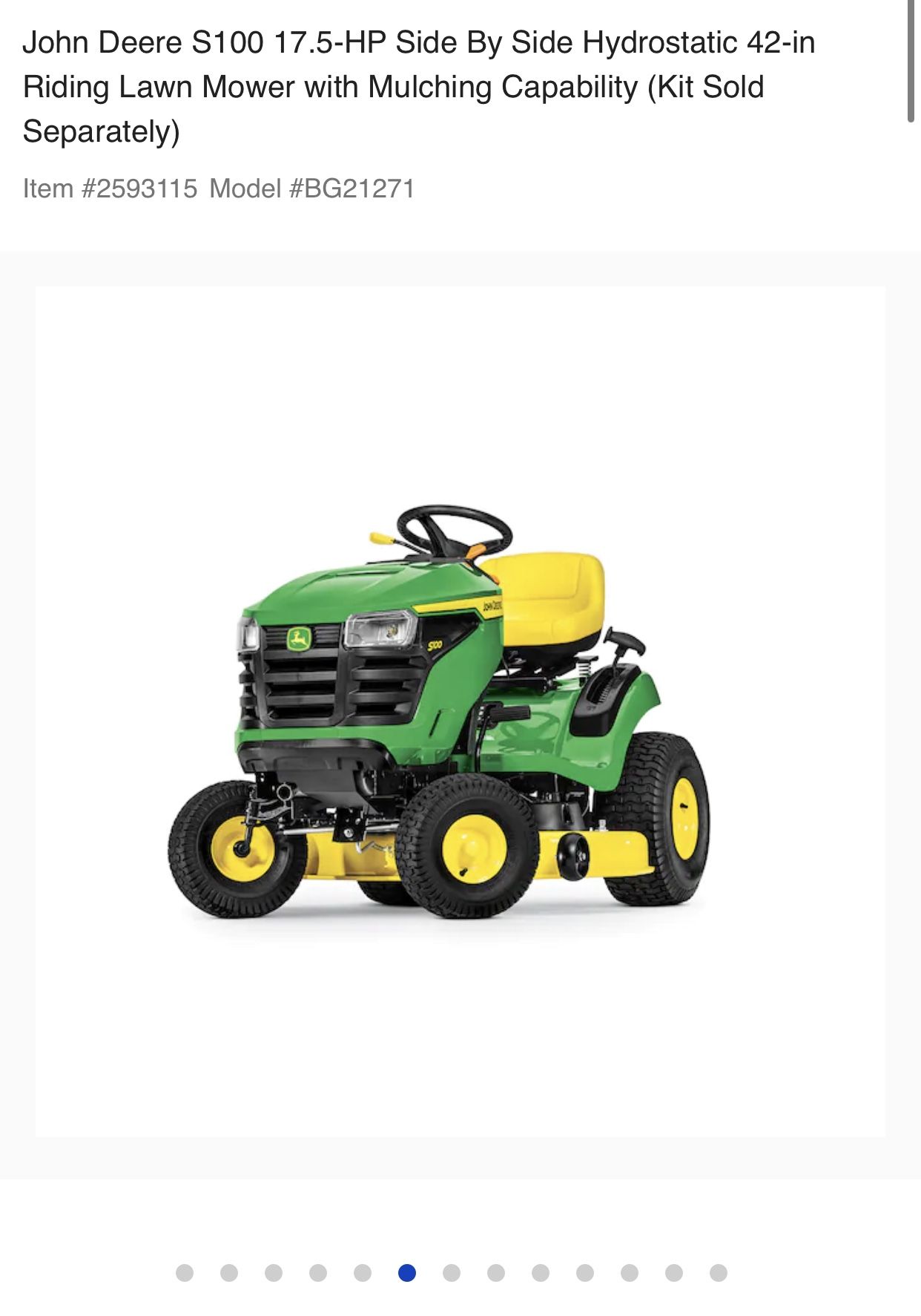 BRAND NEW John Deere S100 17.5-HP Side By Side Hydrostatic 42-in Riding Lawn Mower with Mulching Capability