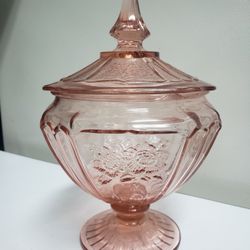 Antique Pink Depression Glass Candy Bowl w/ Lid