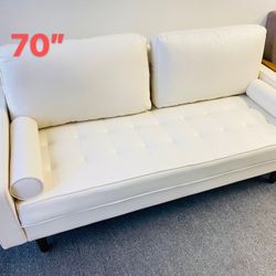 70” White Sofa | 3 Seater | Vegan Leather| Water Resistant | Open Box | Like New!