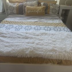 Ikea Queen White Bed & Mattress