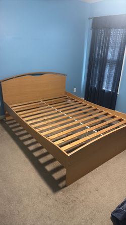 Queen wood bed frame and nightstand