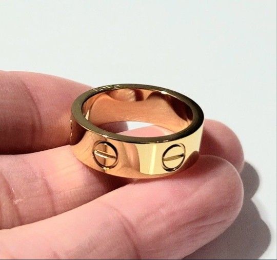 Gold Love  Ring Band Cuff Unisex Women's Men's Gift 6mm Wide