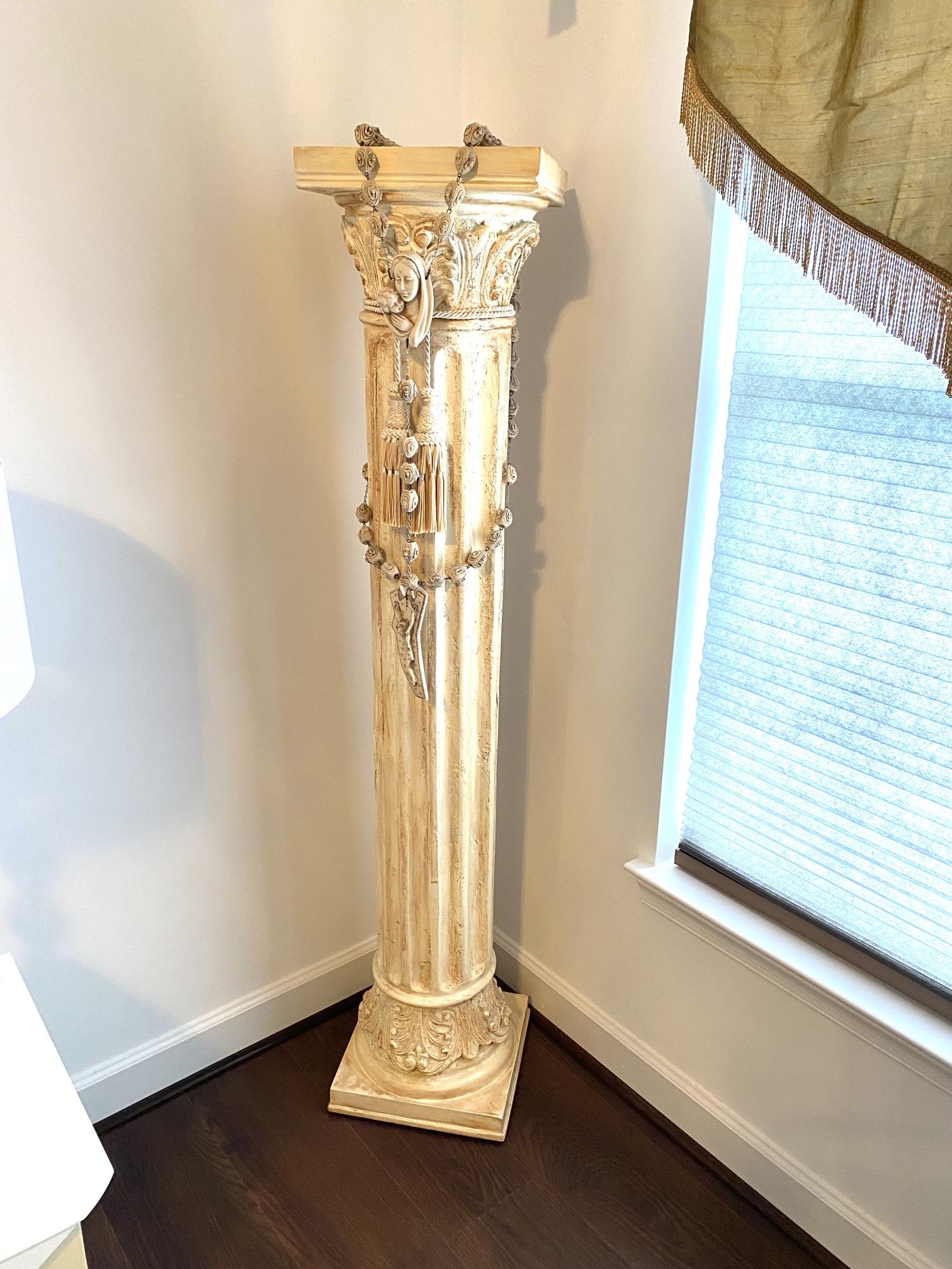 Ancient Greek Corinthian Column Pedestal Aged Artifact Fluted Alabaster 5ft High 12”x12”