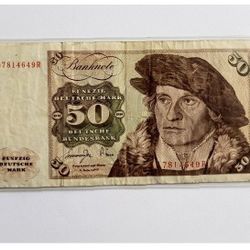 Vintage Germany 50 Deutsche Mark Banknote – Bundesbank – German Currency