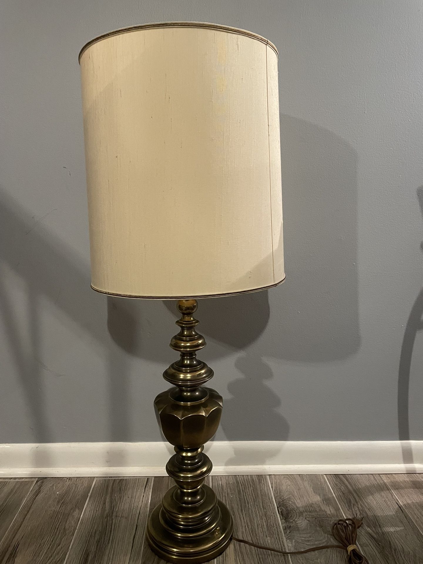 Vintage Stiffel Brass Table Lamp With Linen Drum Shade