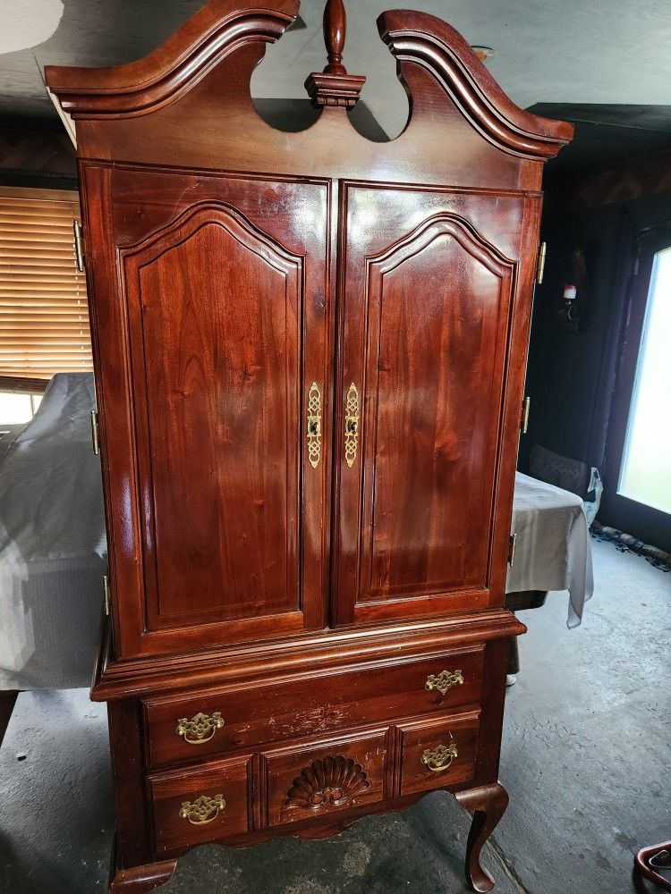 Queen Anne Cherry Wood TV Armoire Cabinet