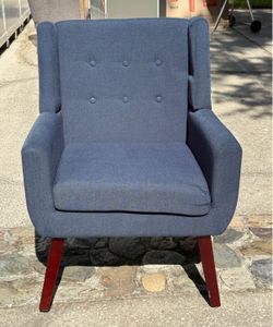 Mid-Century Modern Blue Wingback Armchair, 8 chairs.
