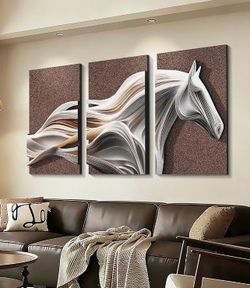 3 Piece 3D Animal Textured Wall Art Brown Sandstone Living Room Decor