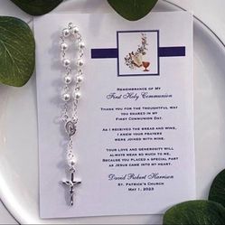 10 FIRST HOLY COMMUNION CONFIRMATION navy rosary remembrance prayer cards