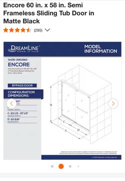Encore 60 in. x 58 in. Semi Frameless Sliding Tub Door in Matte Black