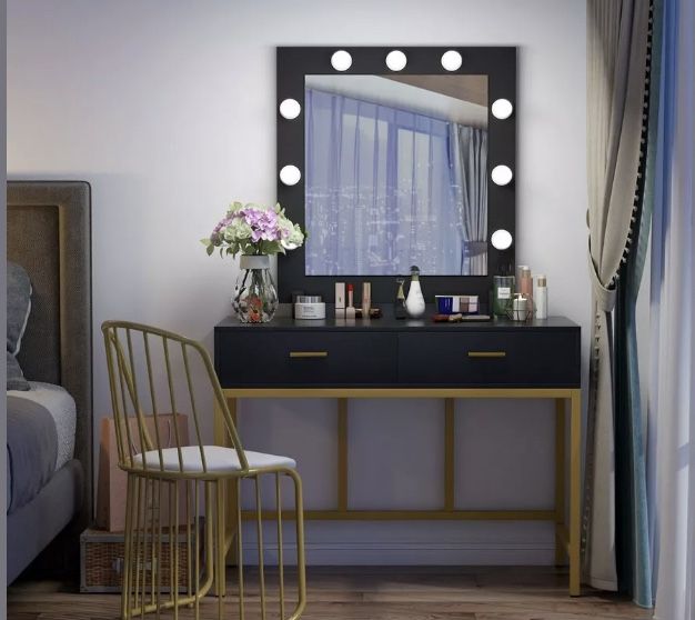 Elegant Lighted Vanity Table with Mirror and 9 Bulbs 2Drawers Dressing Table Set FREE SHIPPING VIA FED EX 3-5 BUSINESSES DAYS