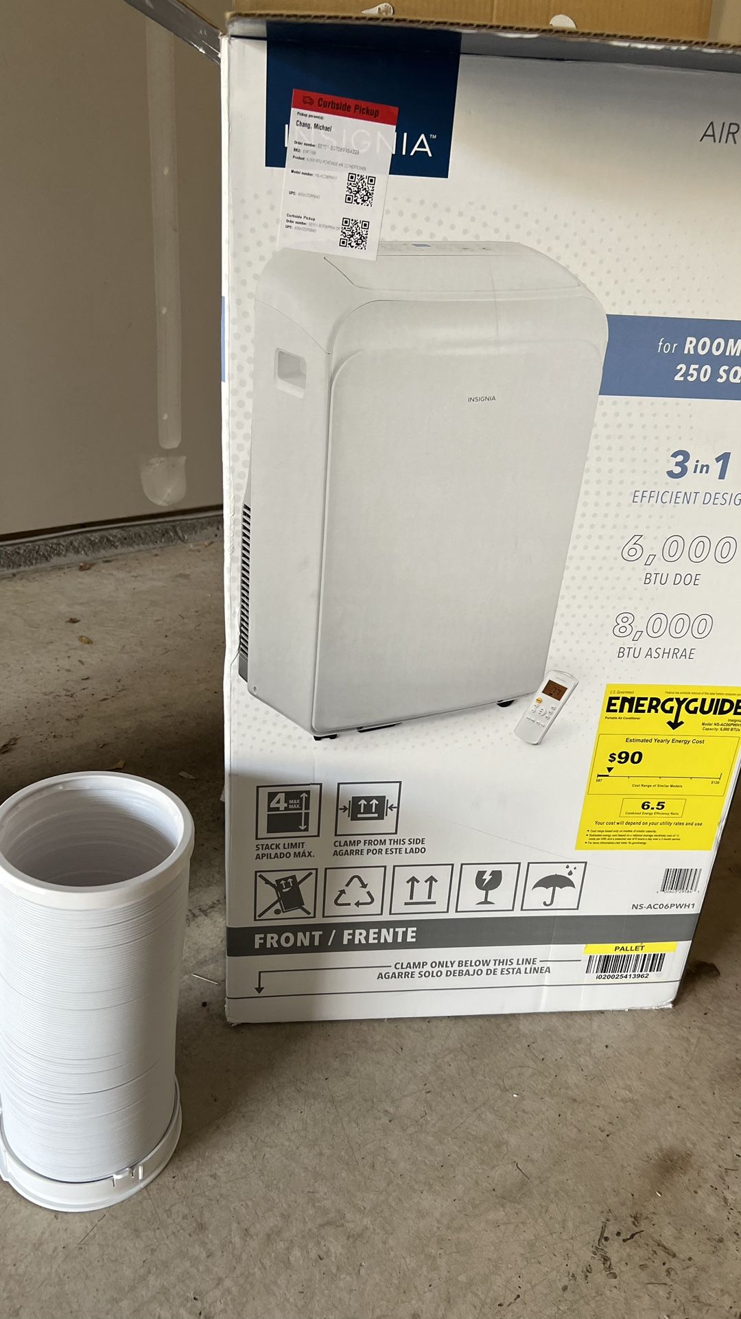 Insignia 250sq Ft 6,000 Btu Portable Air Conditioner.