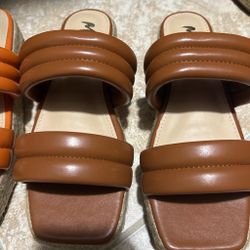 Mixx Brown and Orange Double Strap Slide Sandals