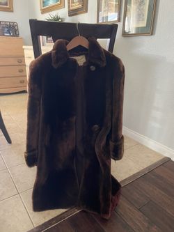 Vintage real Fur Mouton Coat Leather Dark Brown