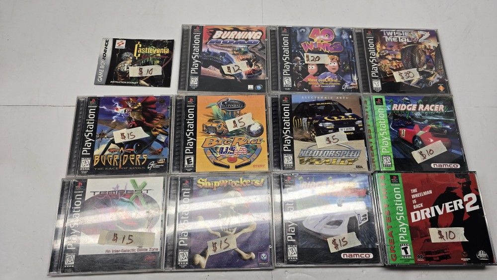 PS1 PSone Playstation Titles Namco Sony Retro Vintage Man Cave Kids Room Video Games Arcade Lot