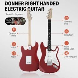  Donner 39-Inch Electric Guitar Starter Kit with Solid Body, HSS Pickup, Accessories, Amplifier, Lessons, and Digital Tuner - Red New with tags origin