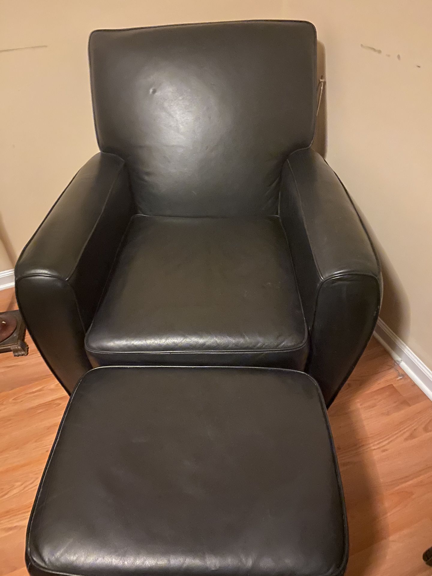 Real Leather Chair & Ottoman