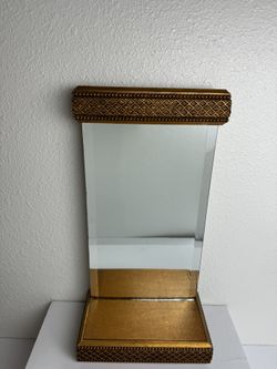 Vintage  Hollywood Mirror W/ Shelf Wooden Gold Patina