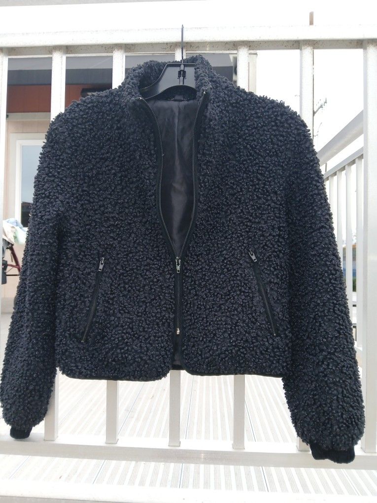 Black Sherpa Zipup Jacket By Camilla Size Small