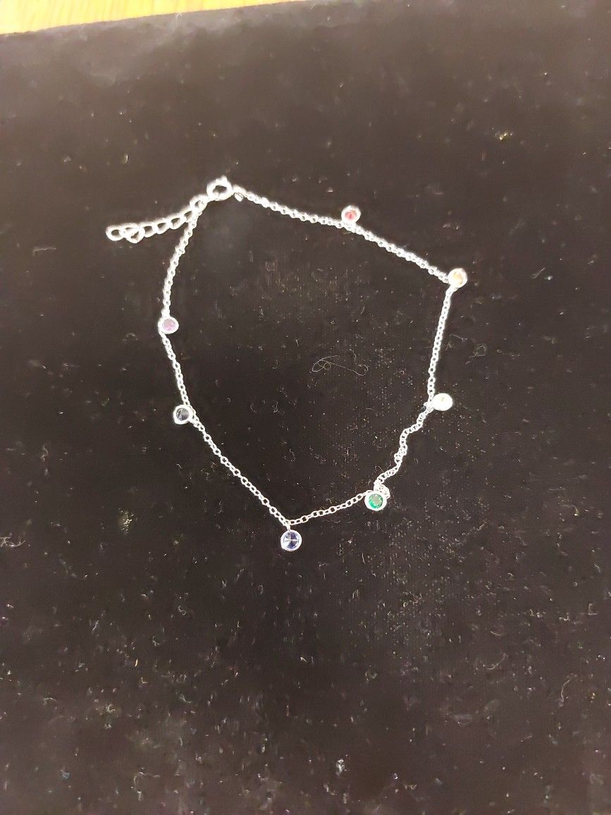 Sterling Silver Multi CZ Anklet Sz 9-10"