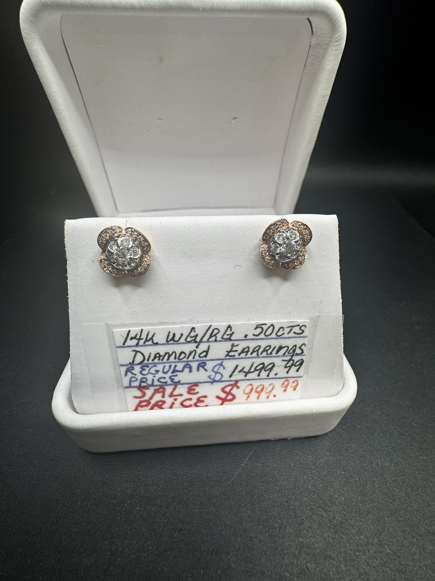 White And Rose Gold Diamond Earrings