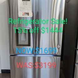 26cu Counter Depth French Door Refrigerator with External Water/Ice, Pocket Handles and 4 Styles of Ice Cycles 