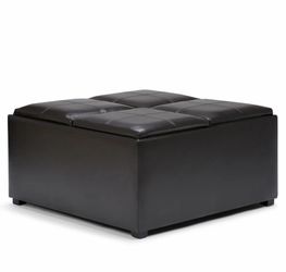 Avalon Upholstered Vegan Leather Square Coffee Table Storage Ottoman
