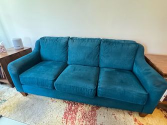 Teal Blue 3-Seat Upholstered Sofa