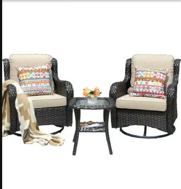 Three Piece Bistro Set Brand New Inside The Box Patio Swivel Rocking Chairs Patio Rocking Chairs Brand New ππππ