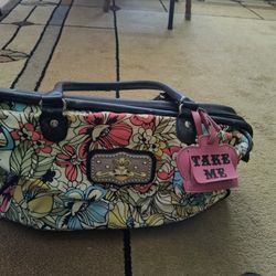 Vintage Kathy Van Zeeland Travel Shoulder Bag Duffle Black Pink Green floral 

