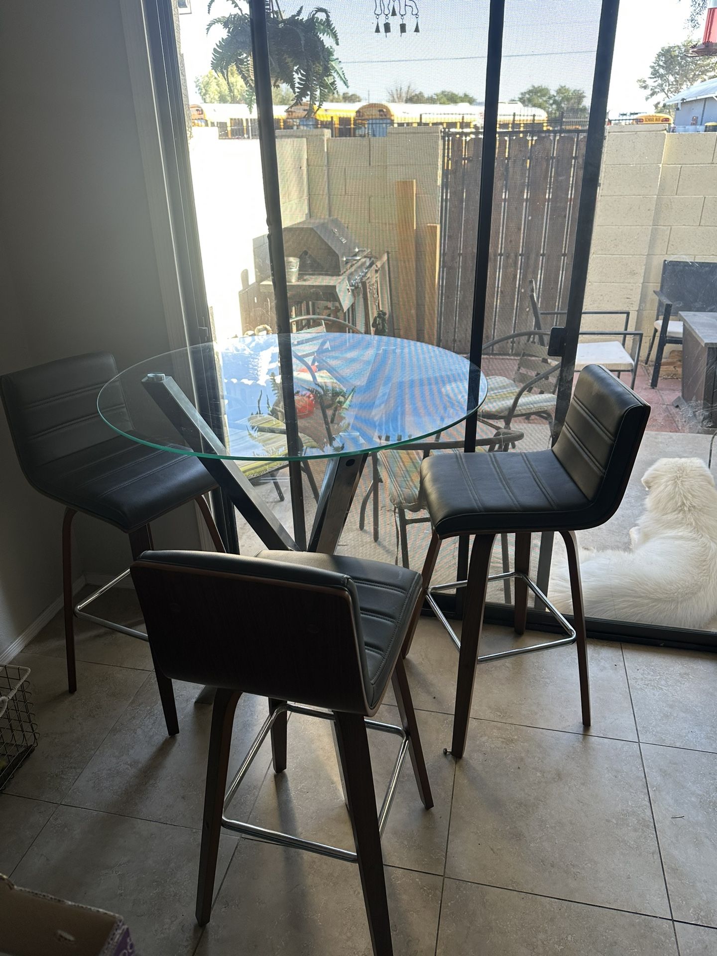 Glass Table And Stool Set