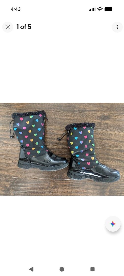Size US 2 Totes Black Rainbow Hearts Rain Snow Boots Booties