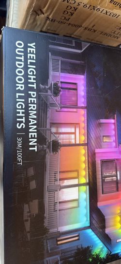YEELIGHT Permanent Outdoor Lights, 100FT RGB LED String Lights with 16 Million Colors and Music Sync, Outside Lights for House with App Control, Water